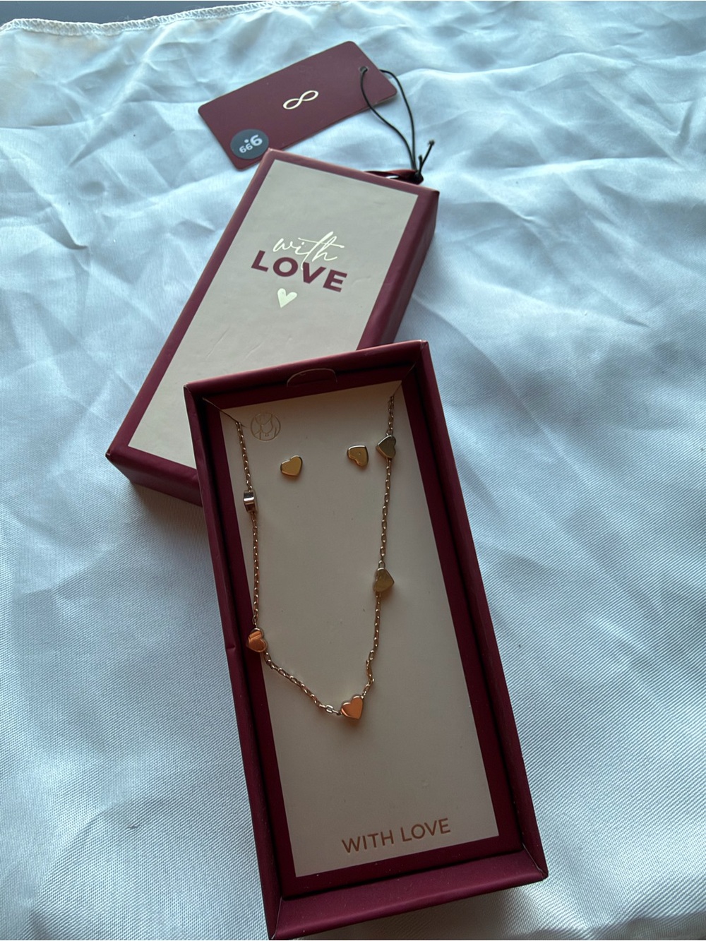 Heart Necklace and Stud Earrings - Gold Tone